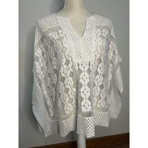 Anthropologie Ivory Sheer With Lace Poncho OS
